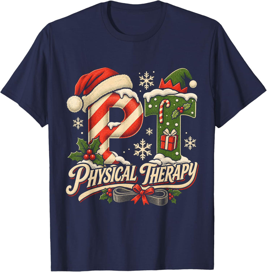 Christmas Physical Therapy Pt T-Shirt - Navy Blue