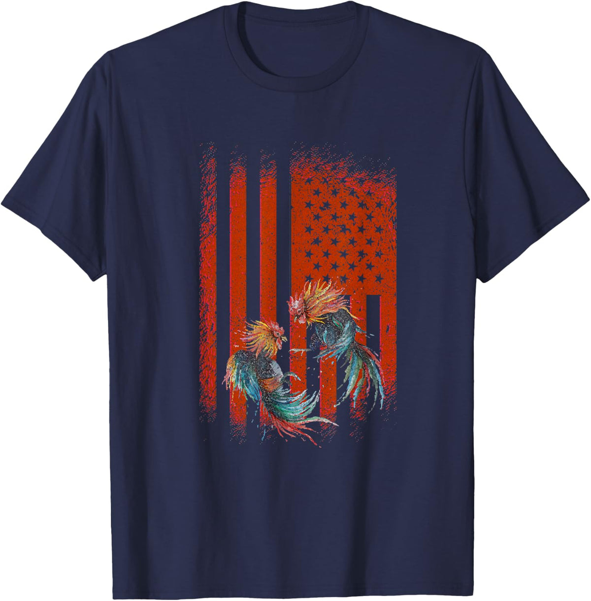 USA American Flag Cockfighter Game Fowl Cockfighting Rooster T-Shirt - Navy Blue