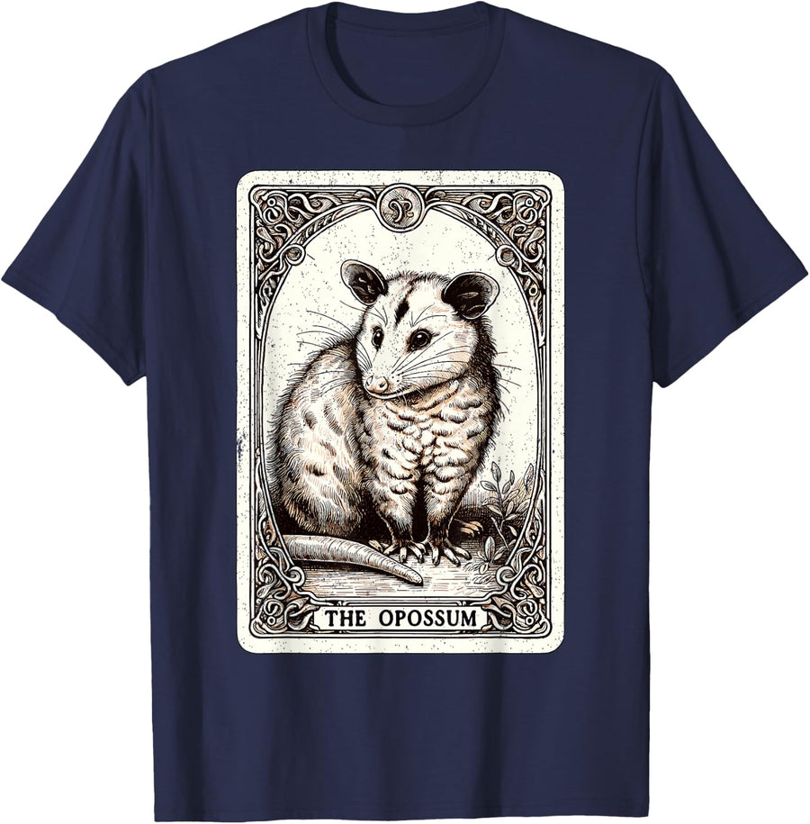 Opossum Lover Design The Opossum Tarot Card Funny Opossum T-Shirt - Navy Blue
