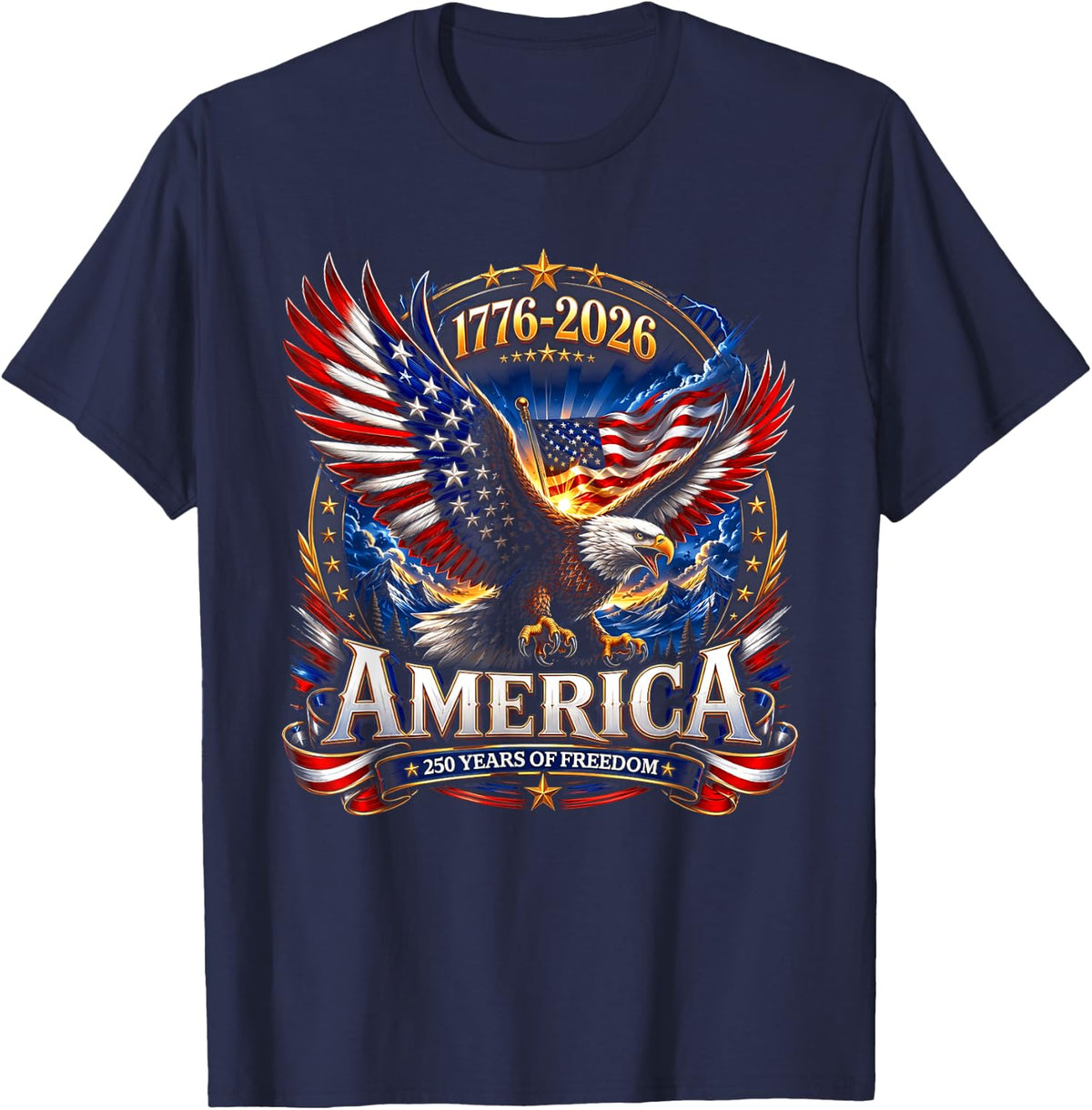 USA Independence 250th Anniversary 1776 2026 Patriotic Eagle T-Shirt - Navy Blue