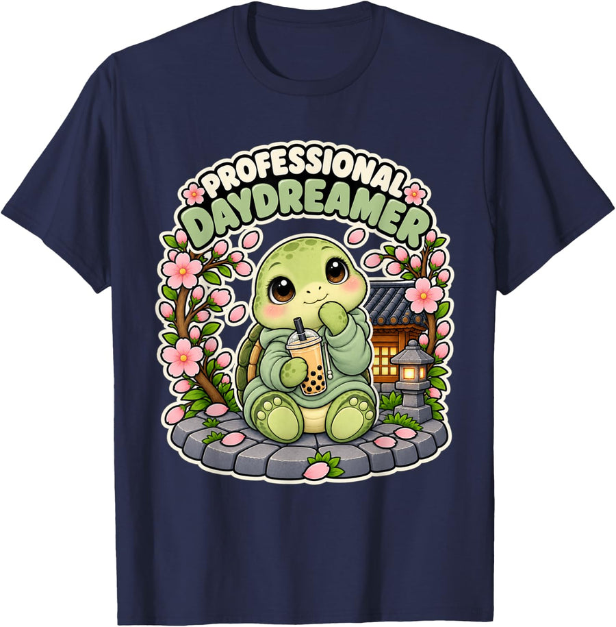 Cute Turtle Kawaii Chibi T-Shirt - Navy Blue