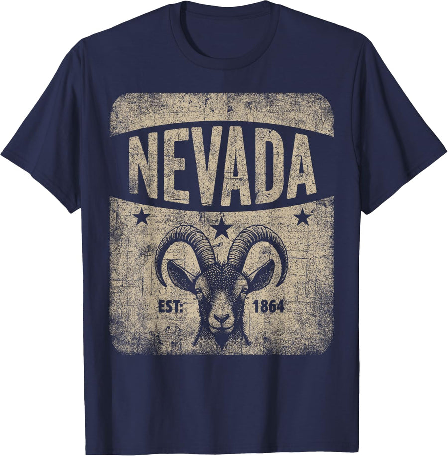 Nevada State Animal National Park Est 1864 Stars Vintage T-Shirt - Navy Blue