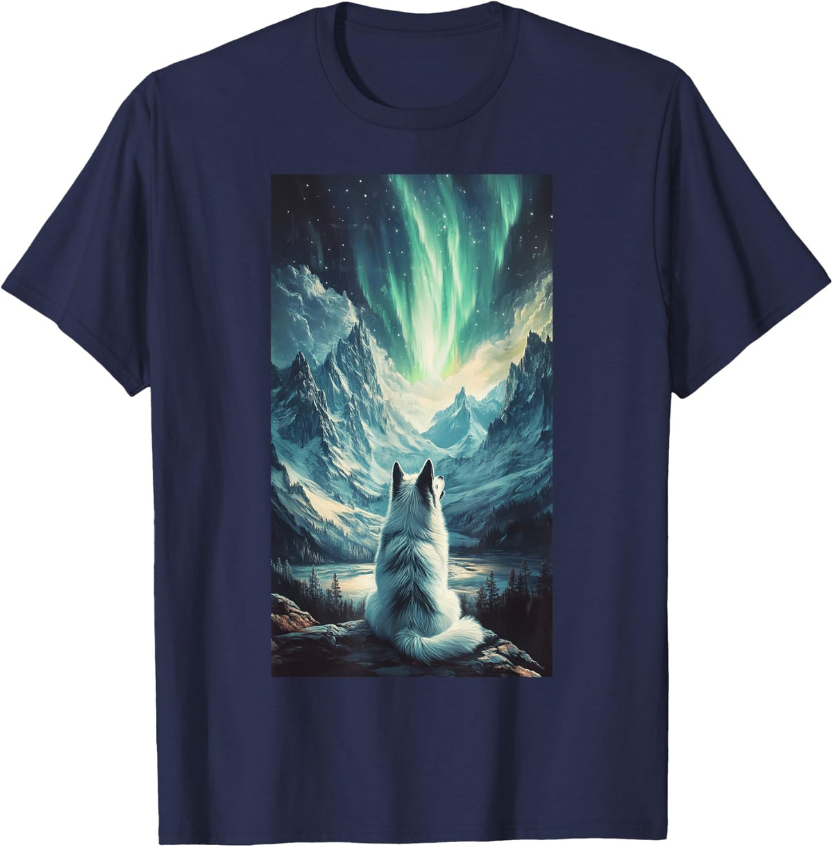 Fantasy-themed Artwork Siberian Husky Dog art T-Shirt - Navy Blue