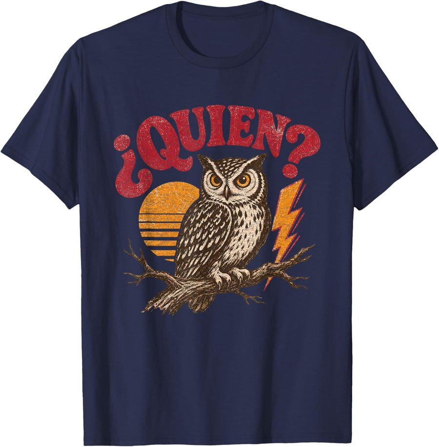 Quien? Who? Funny Spanish Teacher Owl Pun T-Shirt - Navy Blue