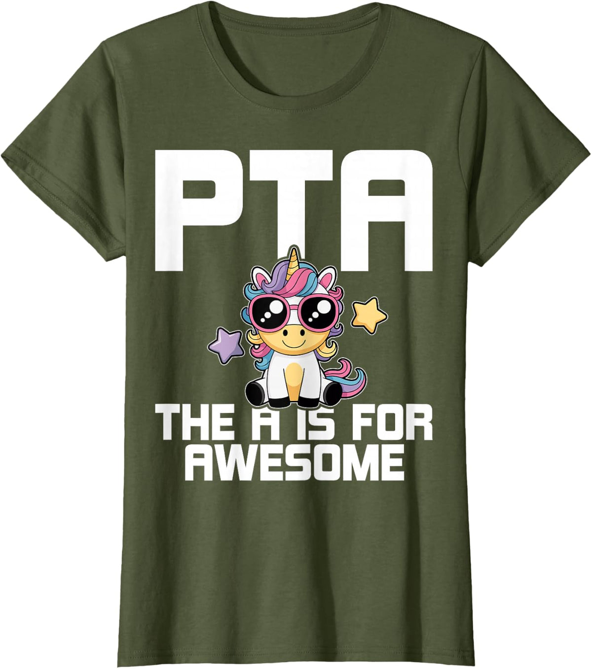 PTA The a is for Awesome - Unicorn Lover Physiotherapy T-Shirt - Olive Green