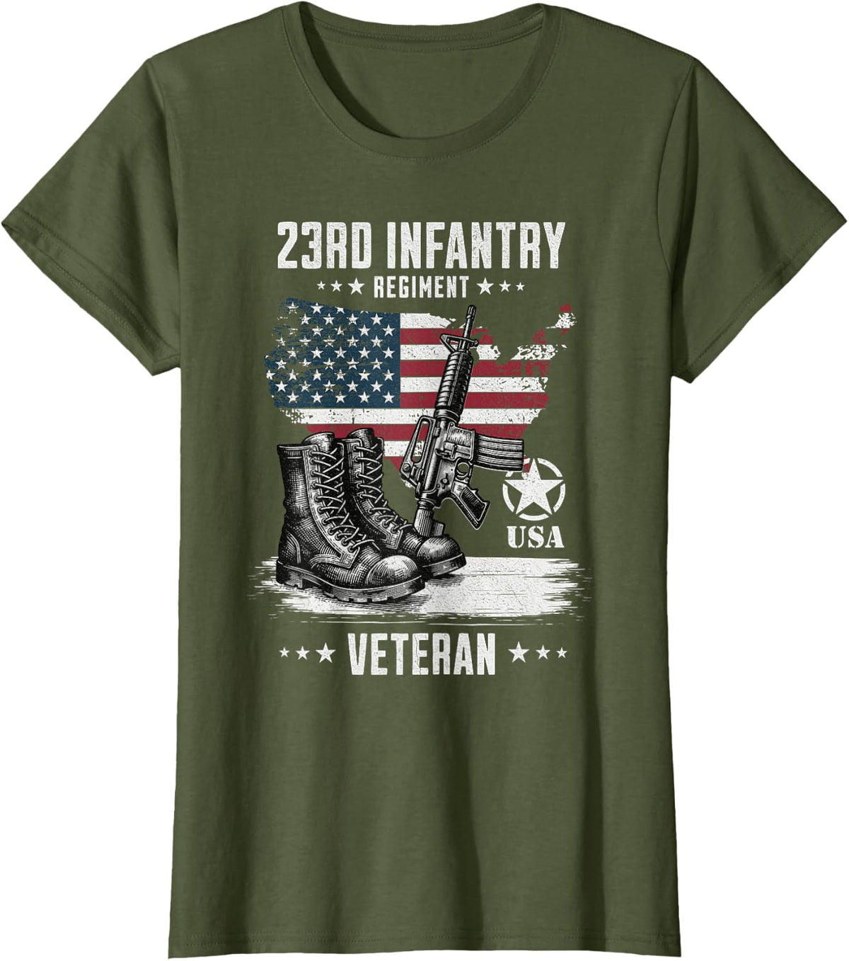 23rd Infantry Regiment Veteran Military Veteran Distressed T-Shirt - Olive Green