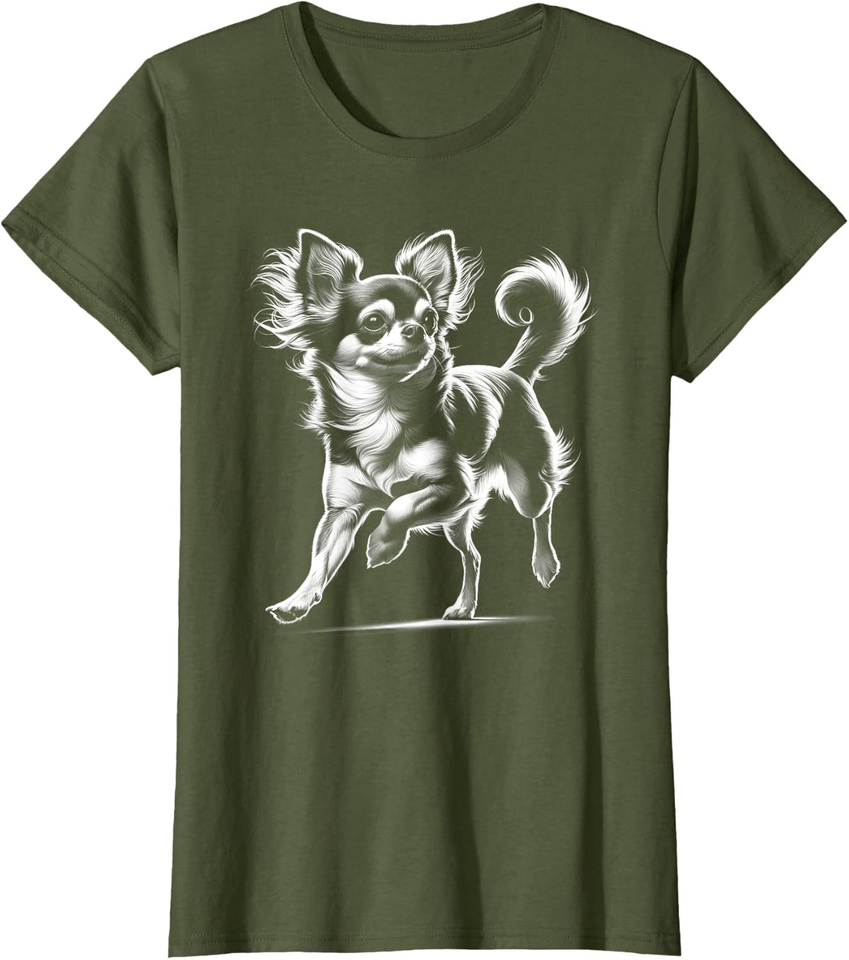 Cute Chihuahua Realistic Drawing Style T-Shirt - Olive Green