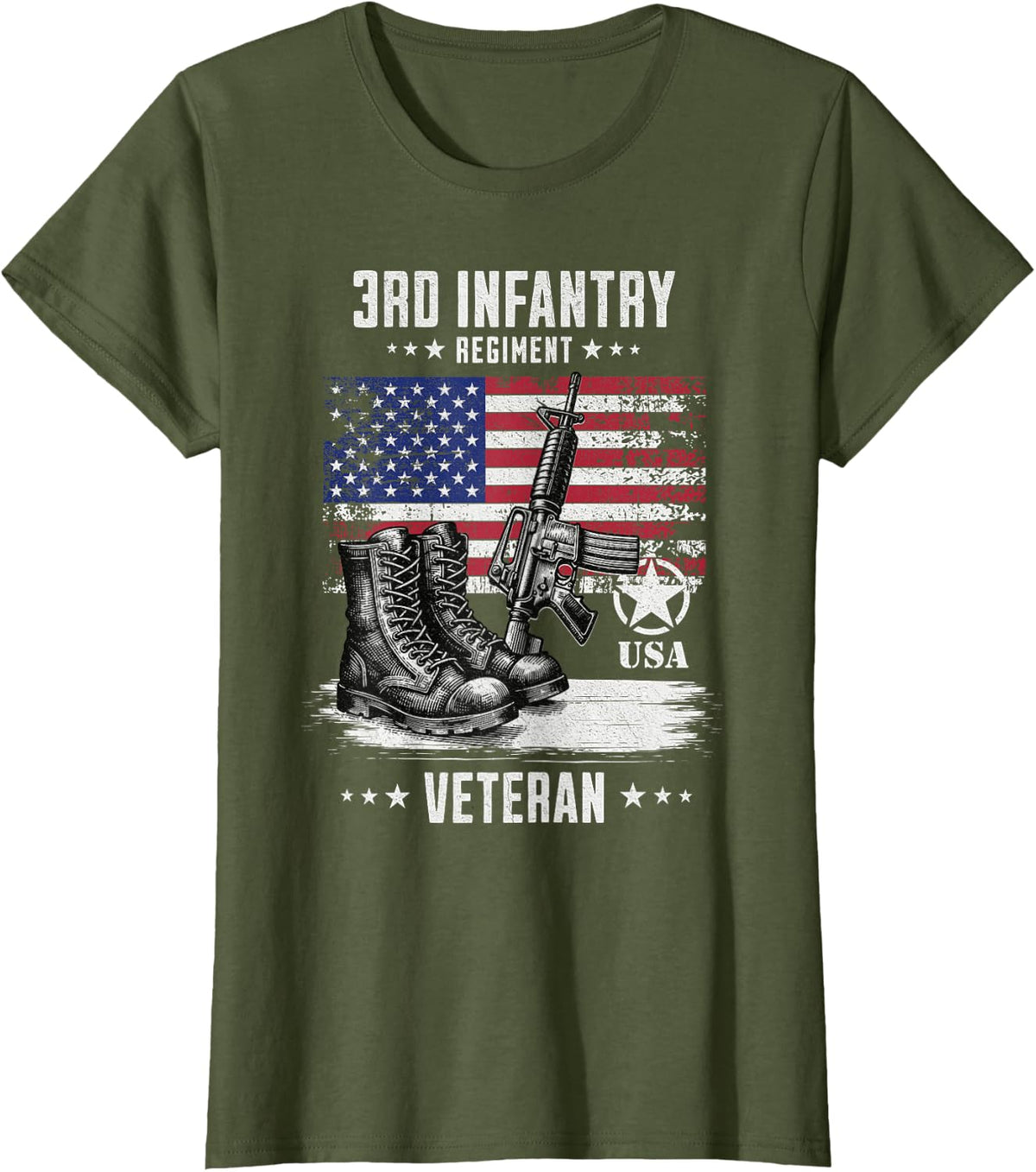 3rd Infantry Regiment Veteran Military Veteran Distressed T-Shirt - Olive Green