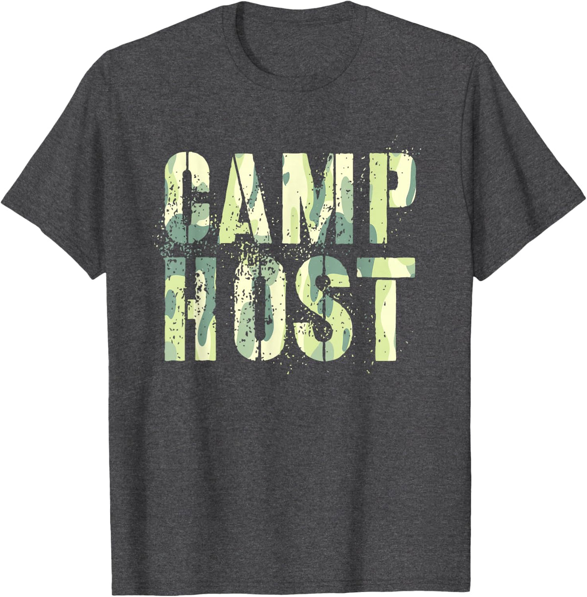 Camo Camp Host Summer Staff Counselor Teacher Camping Crew T-Shirt - Dark Heather Grey