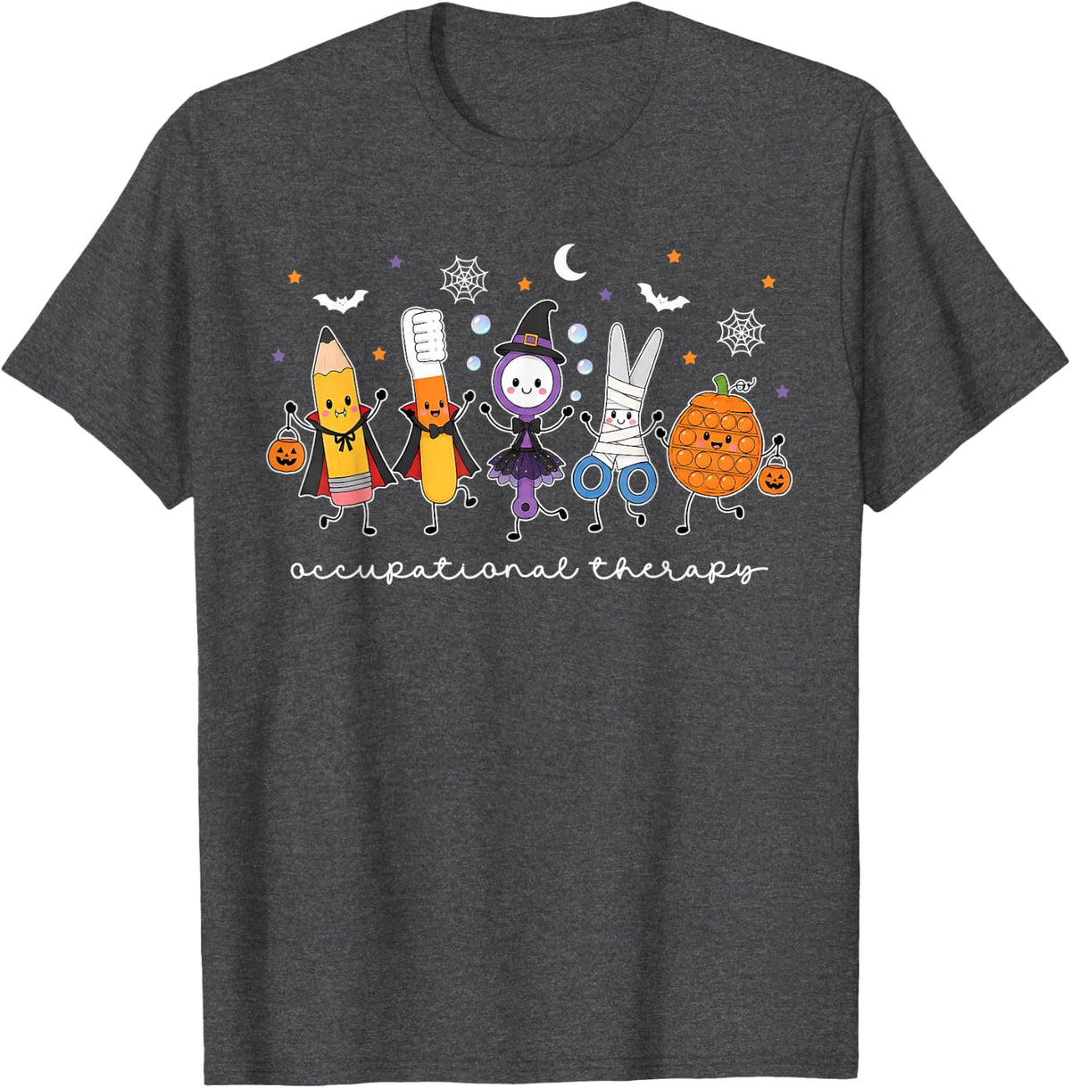 Spooky Cute Doodle Occupational Therapy Halloween OTA Fall T-Shirt - Dark Heather Grey