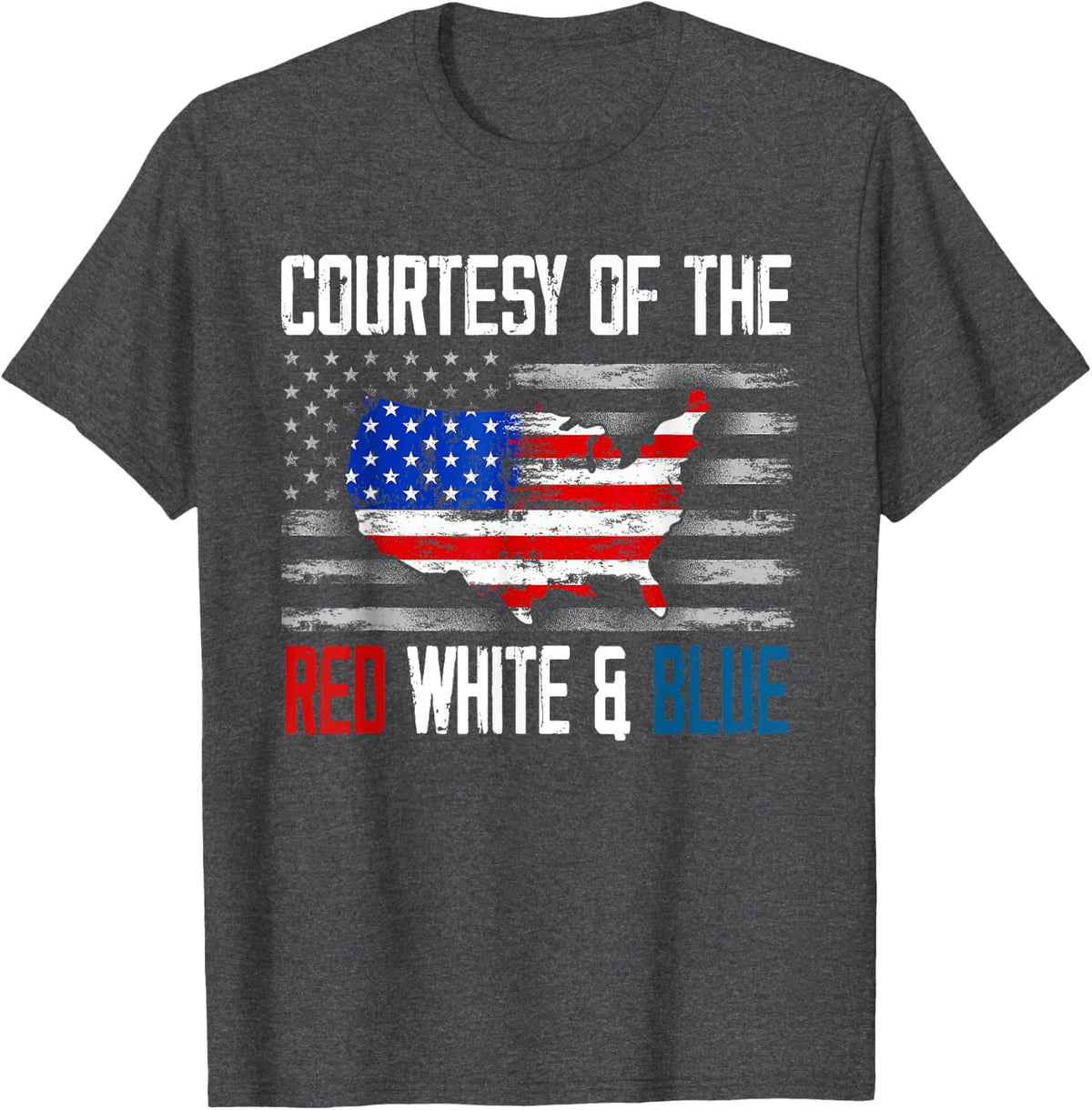 Courtesy Of The Red White And Blue Vintage America US Flag T-Shirt - Dark Heather Grey