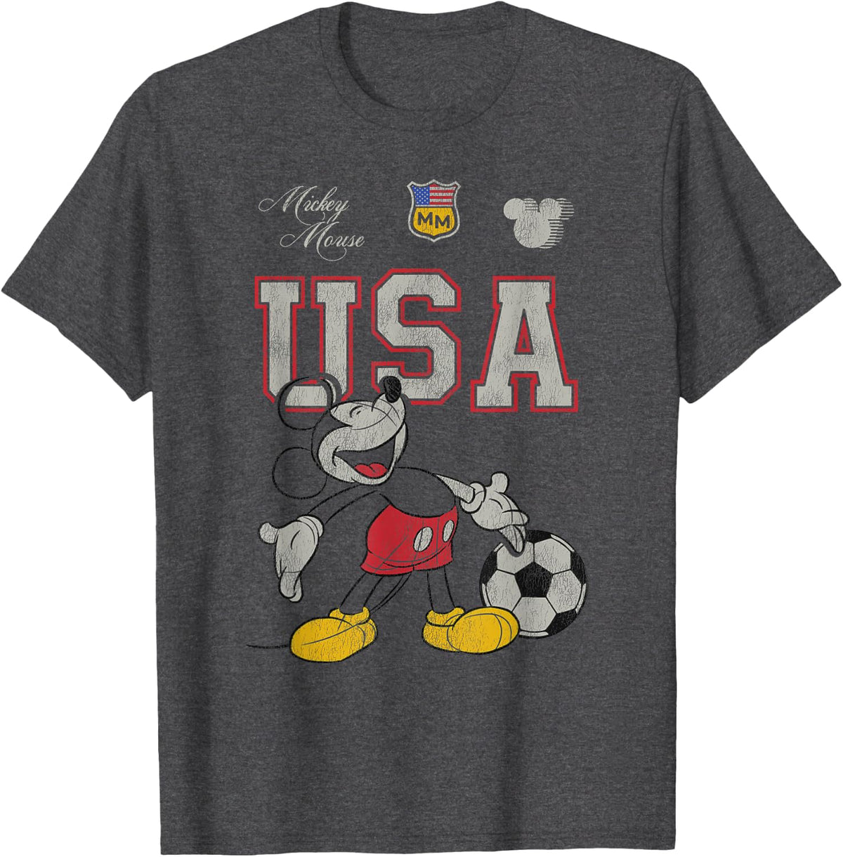 Disney Mickey and Friends USA Mickey Football Soccer Sketch T-Shirt - Dark Heather Grey