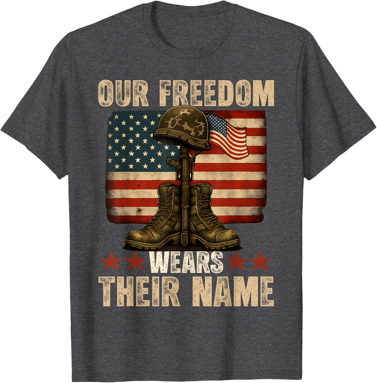 Fallen Soldier USA Flag Memorial Day Patriotic Veterans Day T-Shirt - Dark Heather Grey