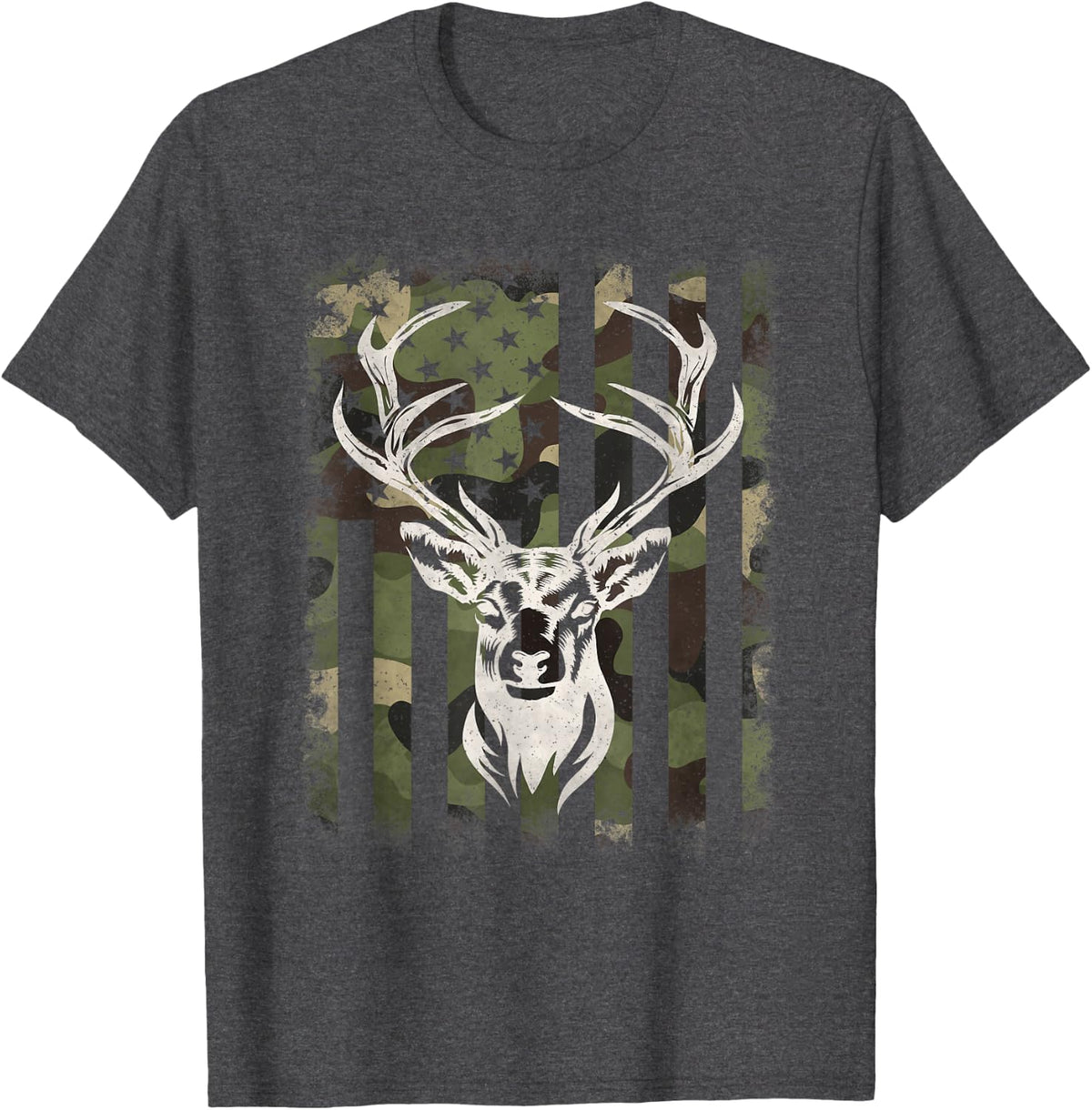 Camouflage American Flag Camo Deer Hunting Hunter Men T-Shirt - Dark Heather Grey