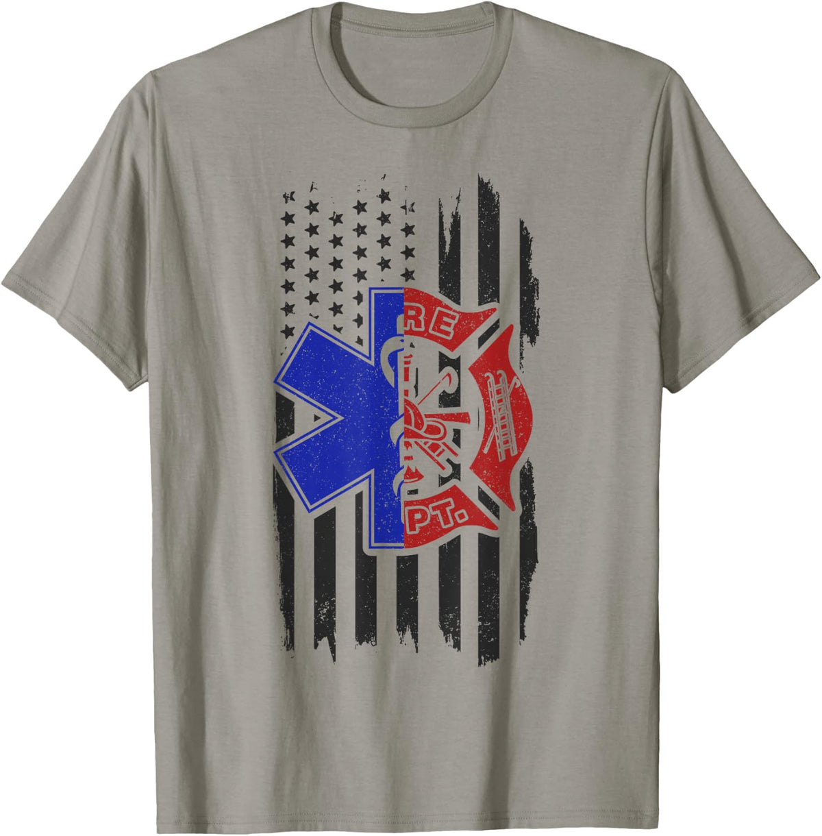 EMT Firefighter Paramedic Fireman EMS American Flag T-Shirt - Slate Grey