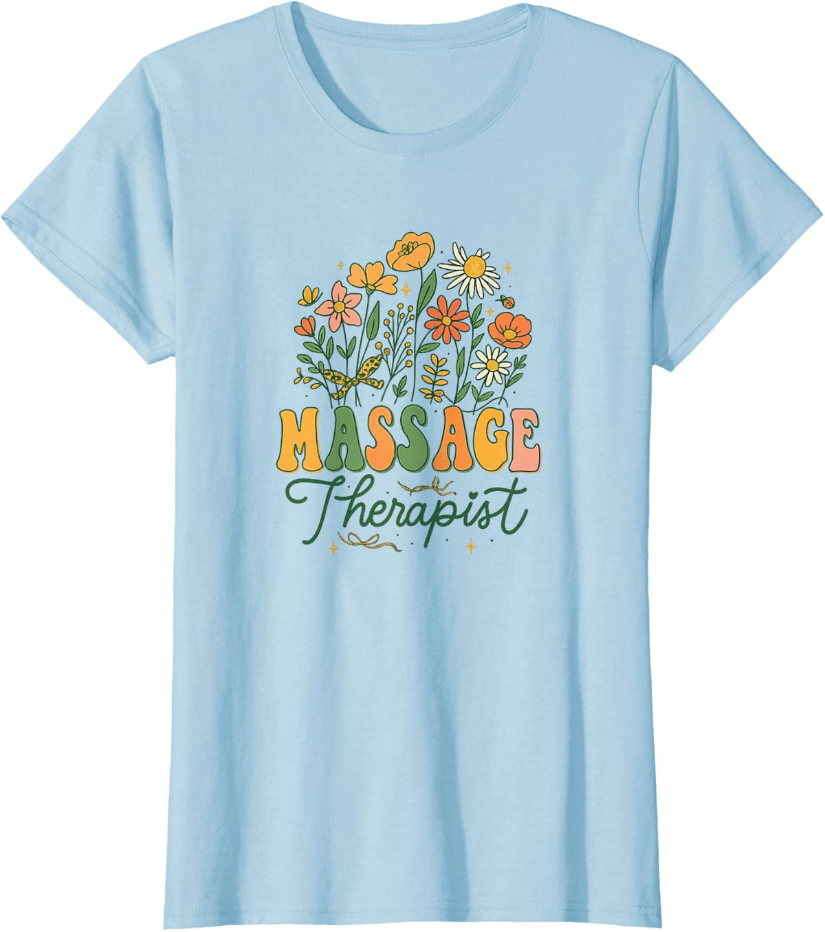 Massage Therapist Retro Floral Garden Aesthetic T-Shirt - Baby Blue