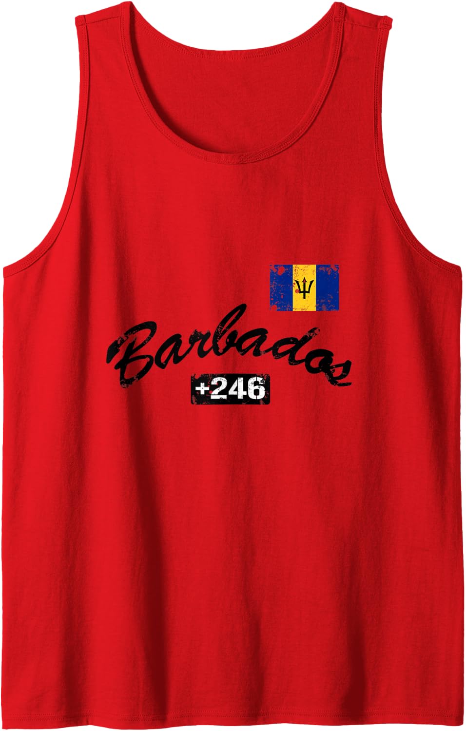 Barbados Flag Country Code +246 Sleeveless Tank Top - Red