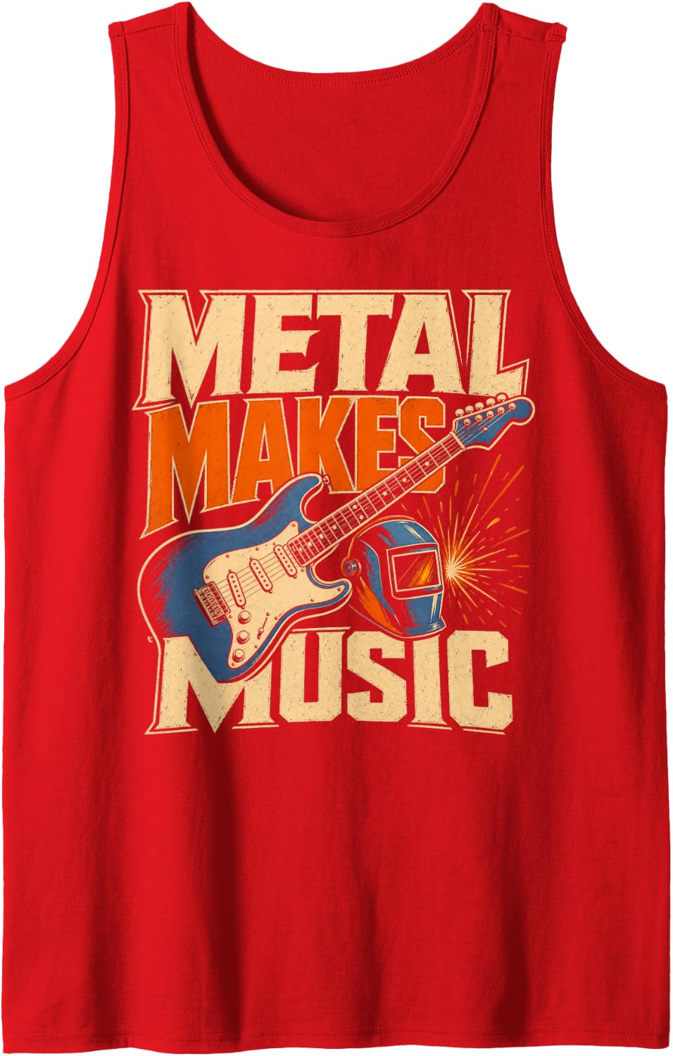 Men's Metal Makes Music Electric Guitar Sleeveless Tank Top - Red