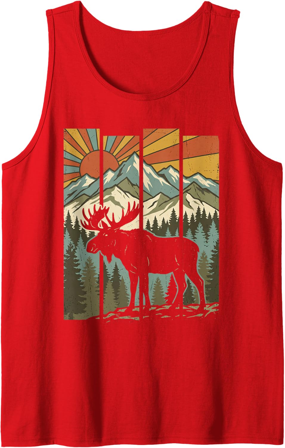 Moose Nature Retro Trees Outdoor Wildlife Men Women Sleeveless Tank Top - Red