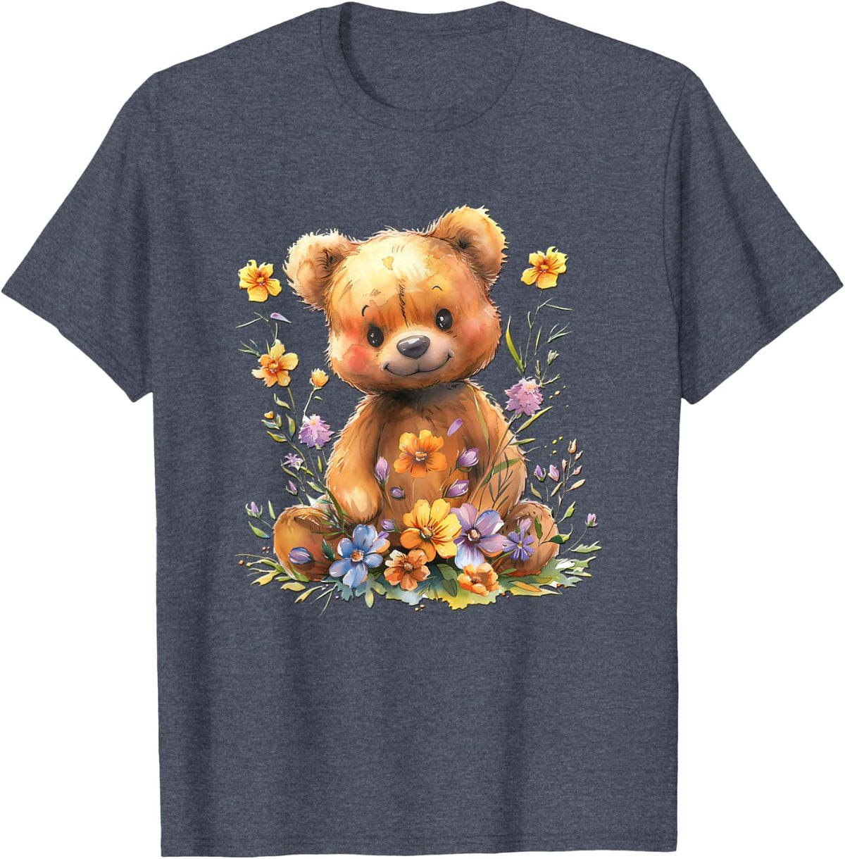 baby bear with flowers cute lil bears snugglebear daughter T-Shirt - Heather Blue