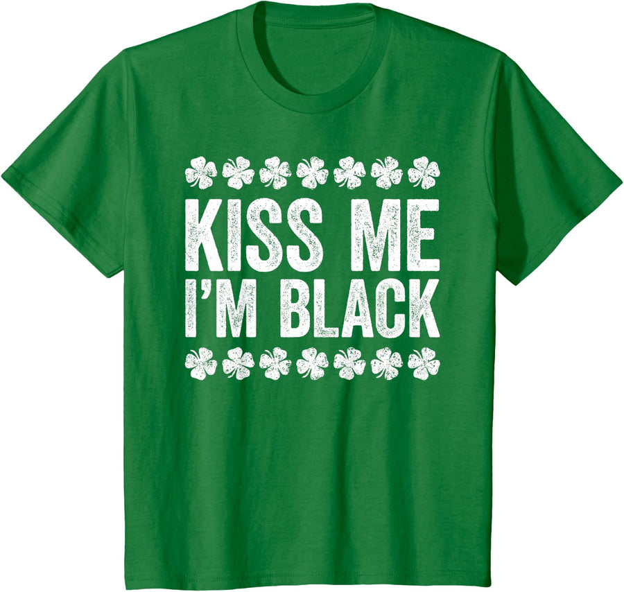 Kiss Me I'm Black Shirt Irish Men Women Kids St Patricks Day T-Shirt - Kelly Green