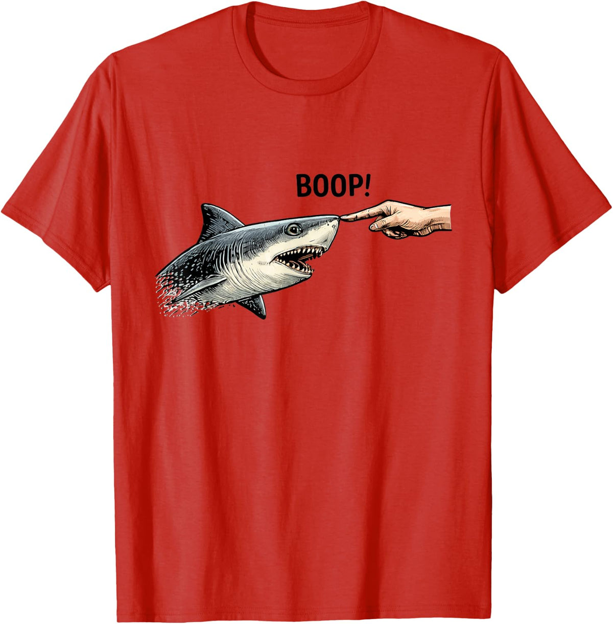 Boop Shark Meme Humor Hand Touching Nose Shark Meme T-Shirt - Red