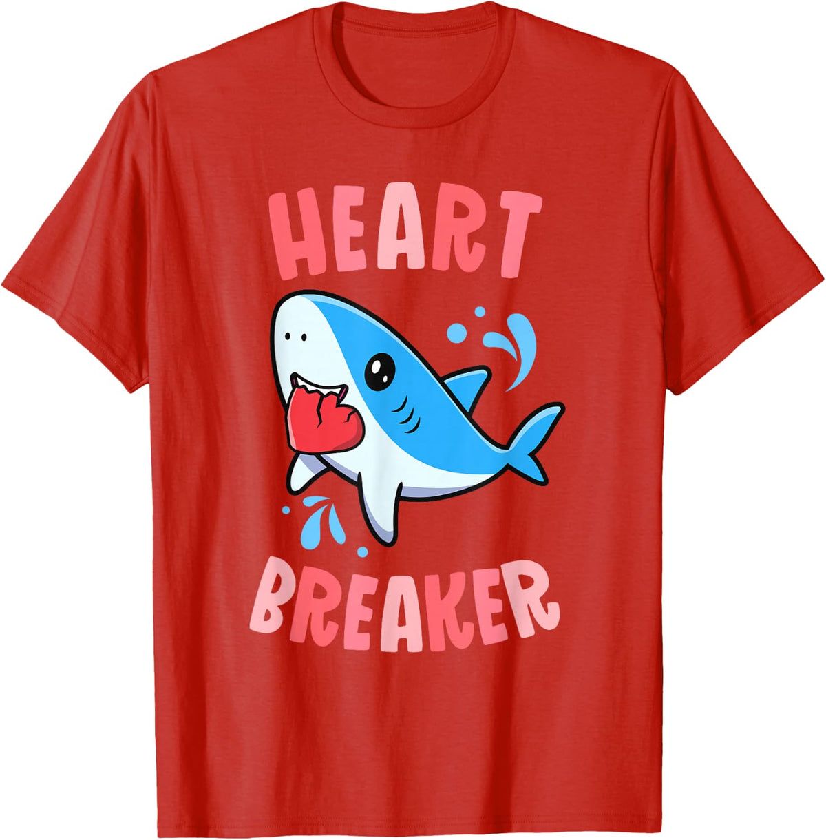 Heart Breaker Funny Valentines Day Kawaii Shark Boys T-Shirt - Red