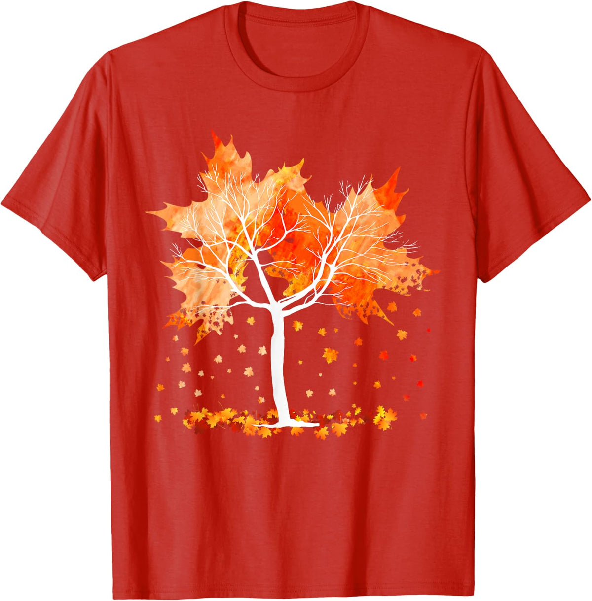 Maple Leaf Autumn Tree Tee Orange Autumn Fall Leaves Season T-Shirt - Red
