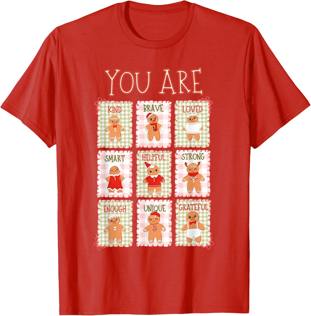 Stamp Gingerbread You are Kind Christmas Teacher Elementary T-Shirt - Red