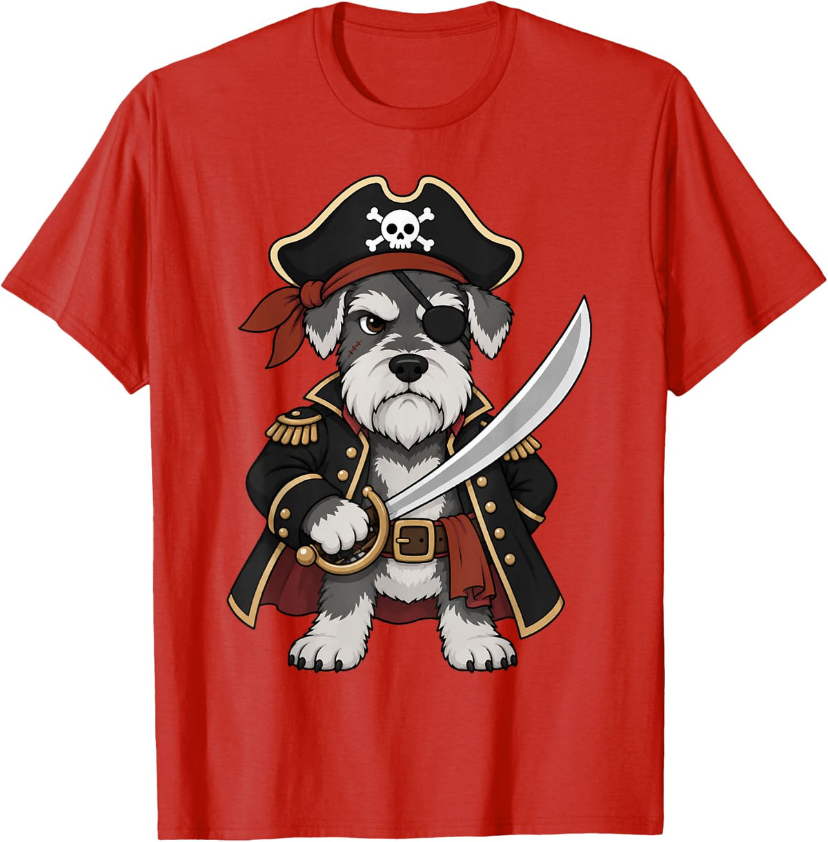 Miniature Schnauzer Pirate Halloween Costume Dog Lover Funny T-Shirt - Red