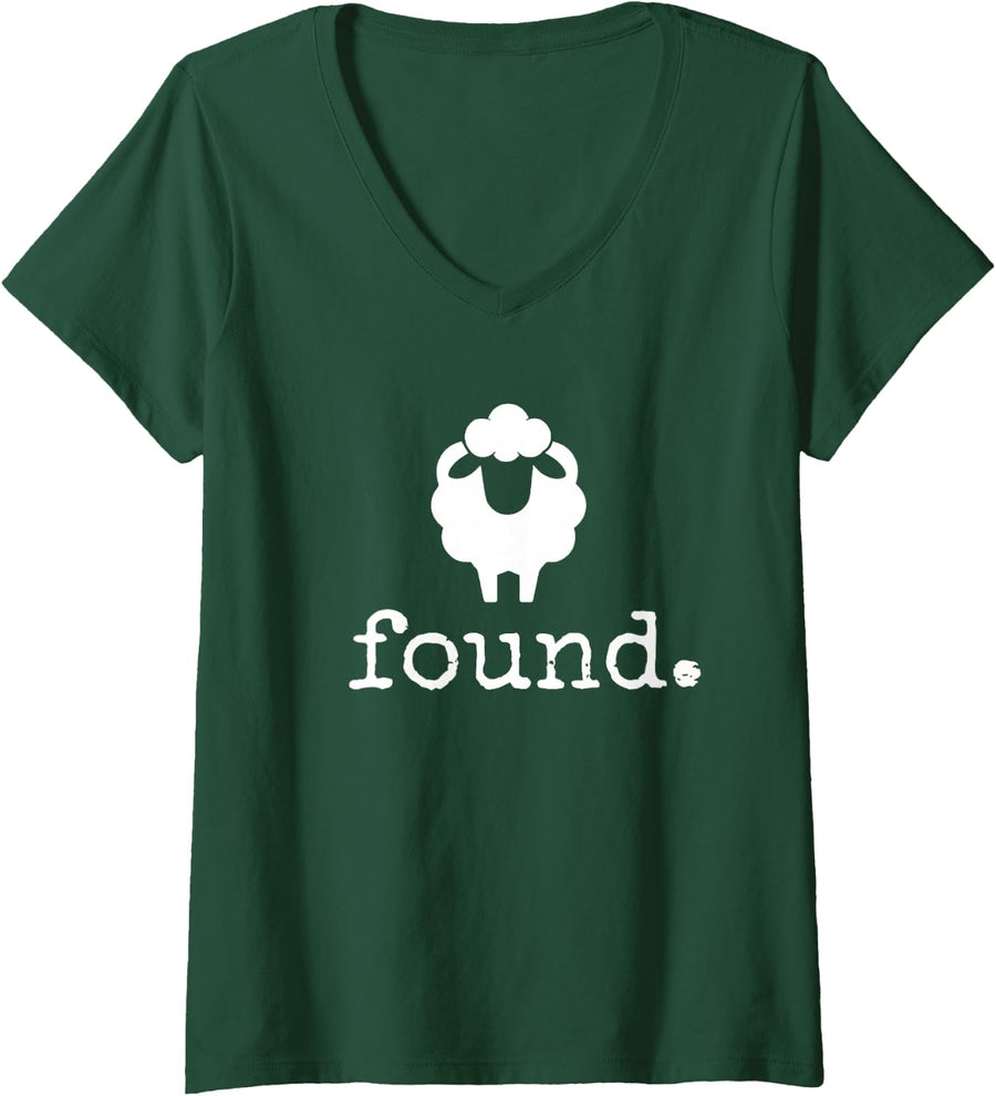 Women's Found Psalm 23 Sheep V-Neck T-Shirt - Dark Green