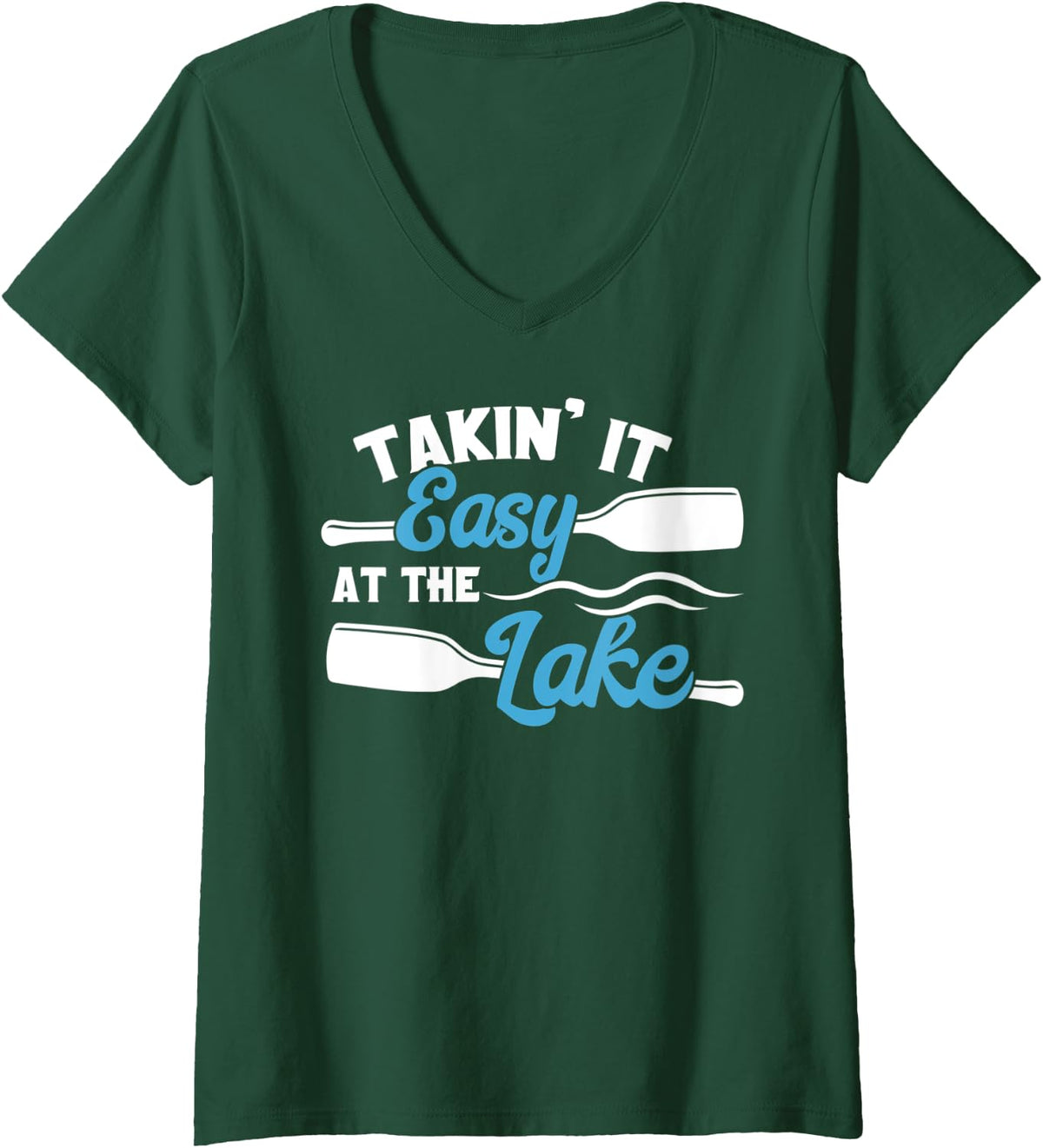Womens Life on Lake Apparel Takin It Easy at Lake Boating V-Neck T-Shirt - Dark Green