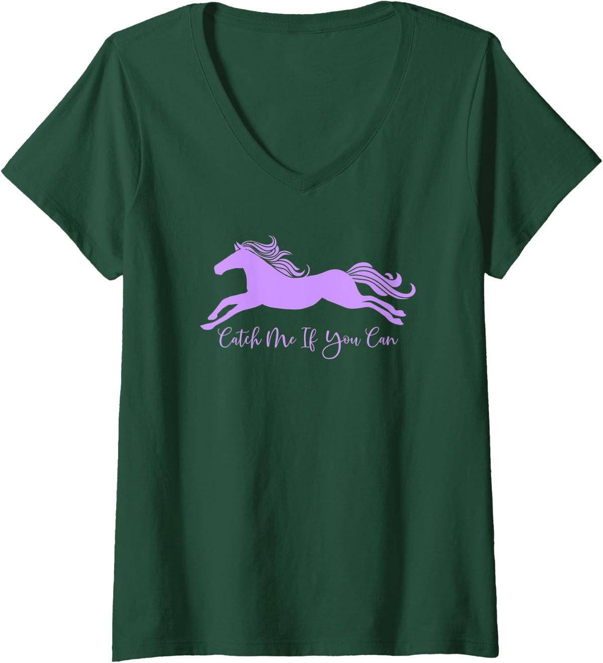 Womens Catch Me If You Can cute stylish horse design V-Neck T-Shirt - Dark Green