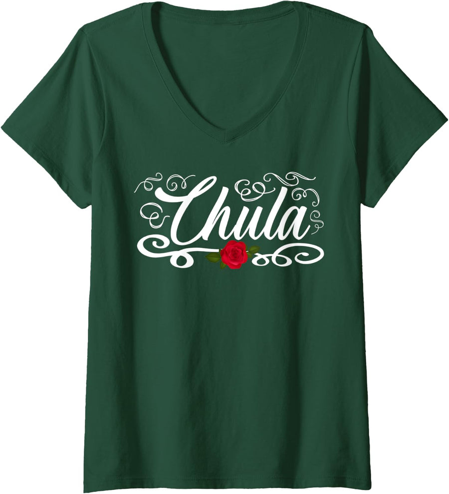 Womens Latina Pride Shirt Heritage Mexican Chula Quotes V-Neck T-Shirt - Dark Green