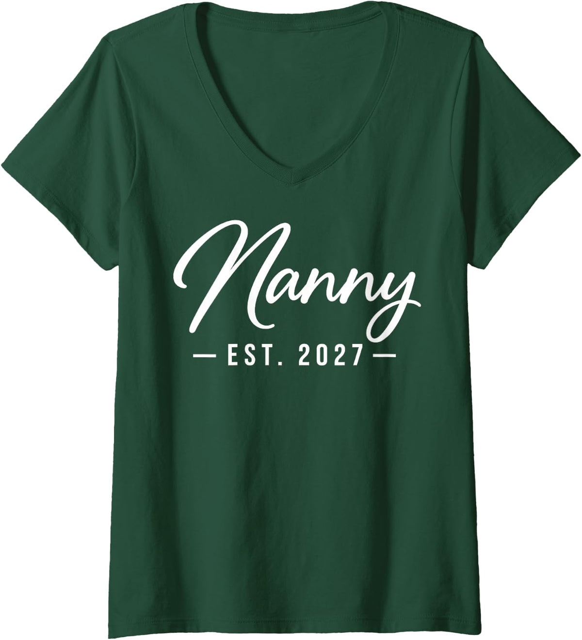 Women's Nanny EST 2027 Proud New Grandma Grandmother First Time V-Neck T-Shirt - Dark Green