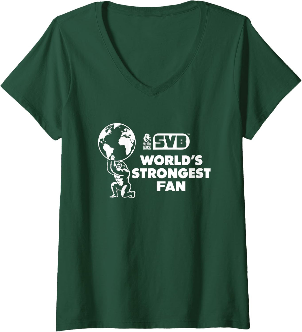 Women's 96.4% Silverback Gym Apparel, Worlds Strongest Fan V-Neck T-Shirt - Dark Green