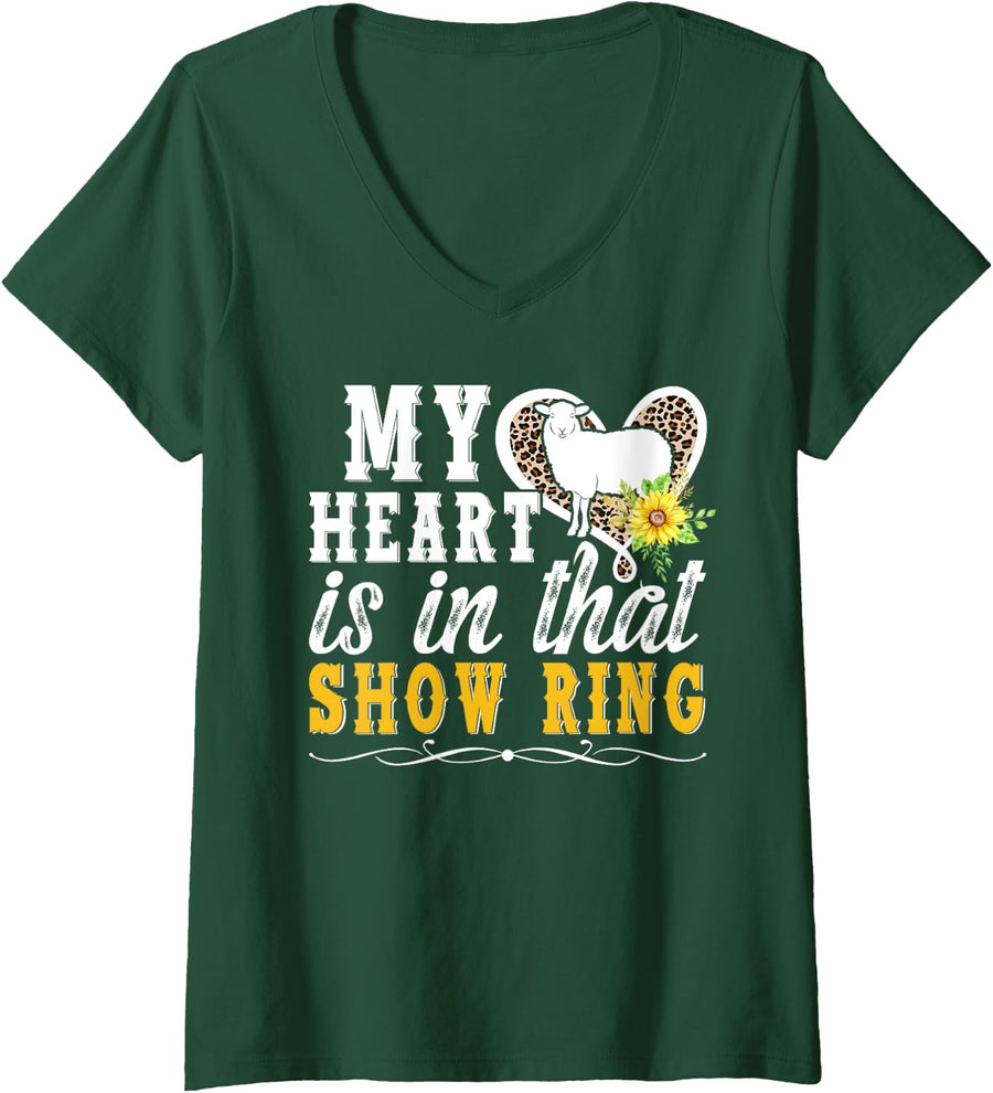 Womens Proud Sheep Show Mom Sheep Show Mama Sheep Show Mother V-Neck T-Shirt - Dark Green