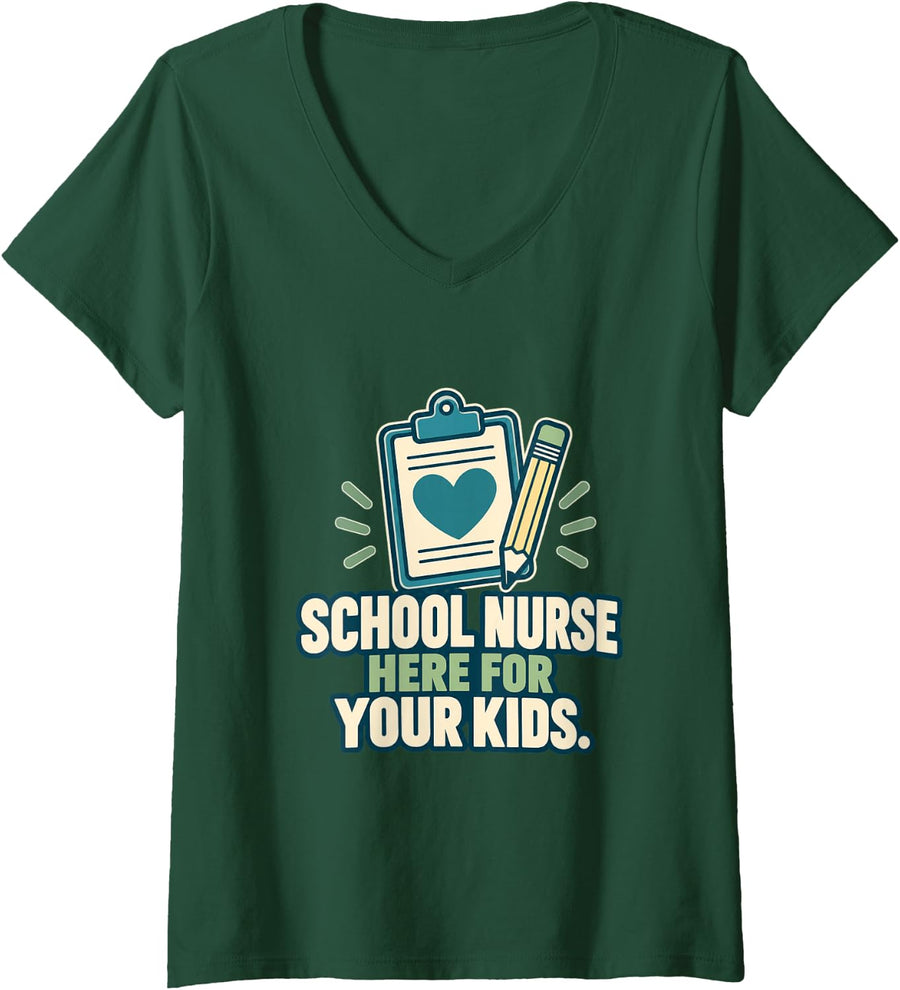 Women's School Nurse Clinic Health Office Student Care Staff Gift V-Neck T-Shirt - Dark Green