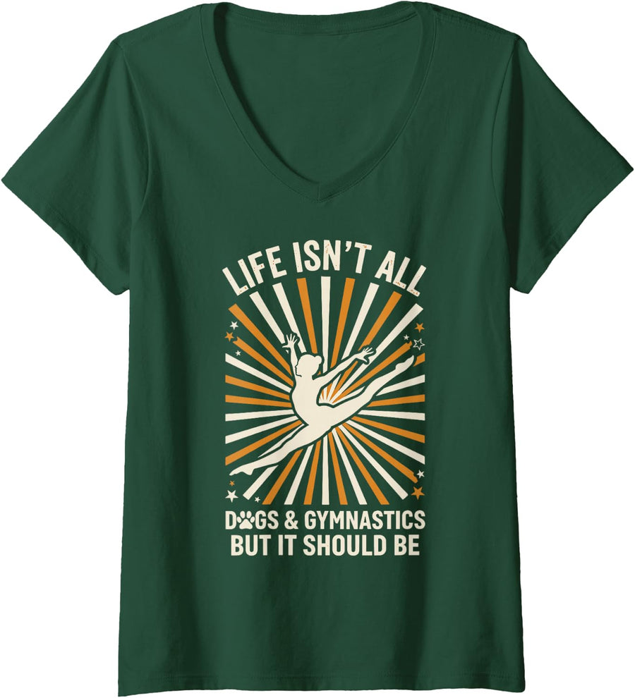 Women's Dogs and Gymnastics Funny Gymnast V-Neck T-Shirt - Dark Green