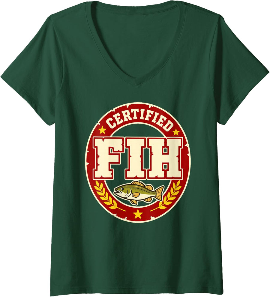 Women's Fih Funny Fishing Humor Bass Angler Fan Fisherman Sarcastic V-Neck T-Shirt - Dark Green
