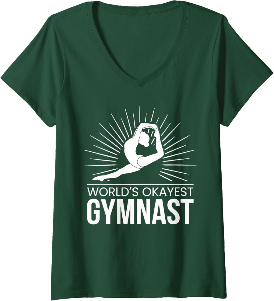 Women's World's Okayest Gymnast Gymnastics V-Neck T-Shirt - Dark Green