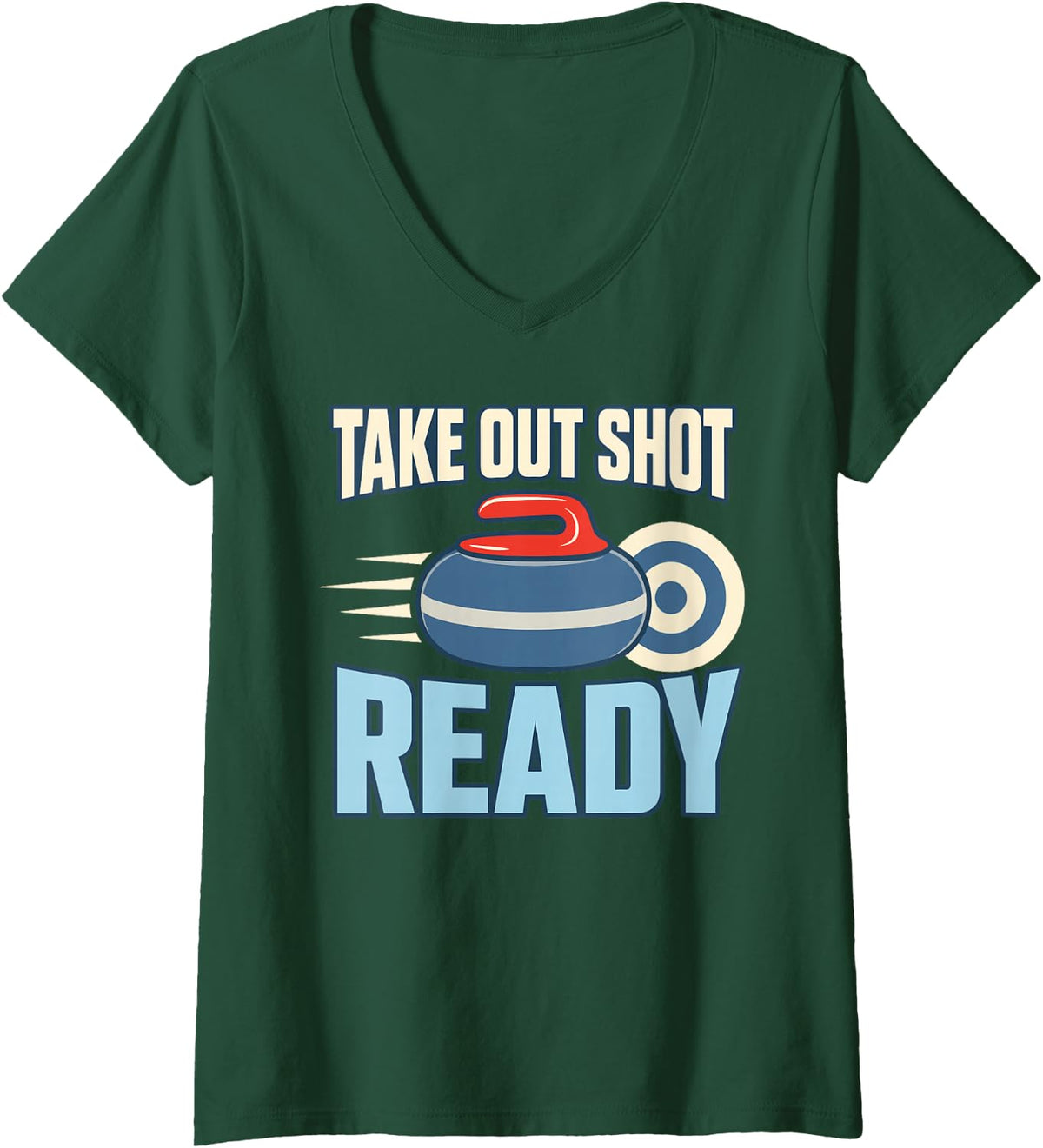 Women's Take Out Shot Ready Curling Player V-Neck T-Shirt - Dark Green