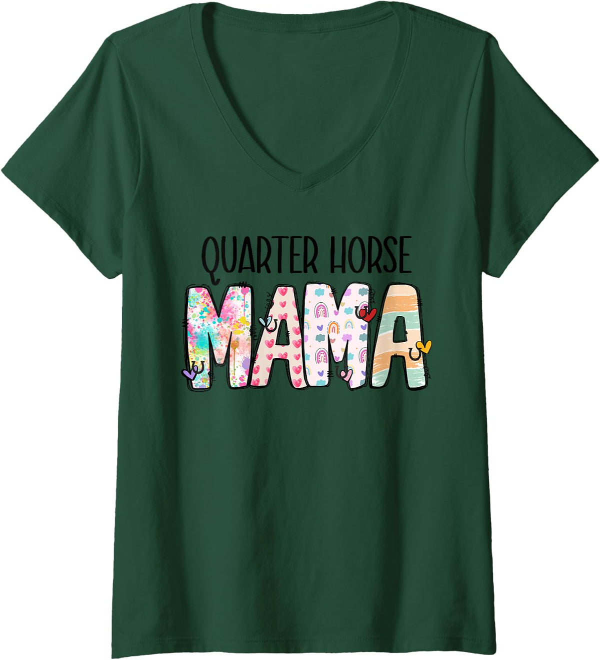 Womens Quarter Horse Mama, Western Quarter Horse Mom V-Neck T-Shirt - Dark Green