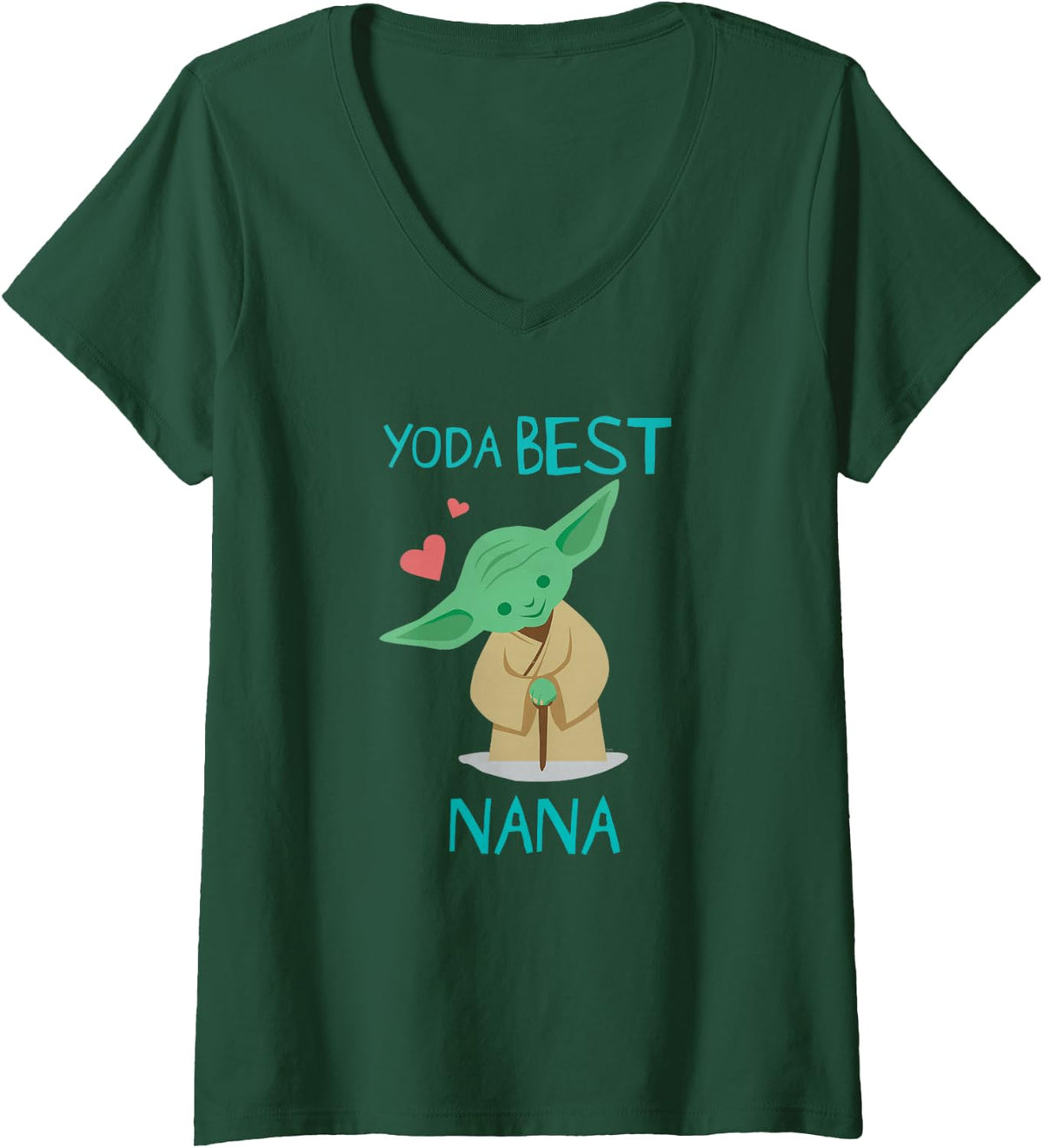 Womens Star Wars Yoda Best Nana Yoda Chibi Portrait Mother’s Day V-Neck T-Shirt - Dark Green