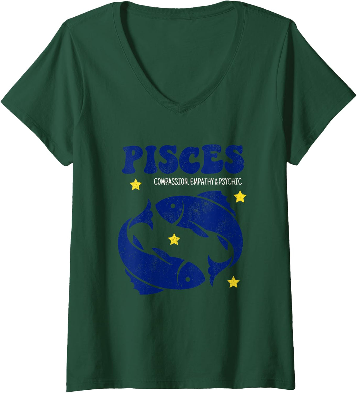 Women's Pisces Zodiac Sign Compassion, Empathy and Psychic Astrology V-Neck T-Shirt - Dark Green