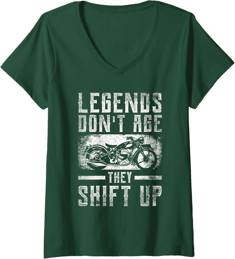 Women's Legends Shift Up Motorbike Motorcycle Motorcycling Biker V-Neck T-Shirt - Dark Green