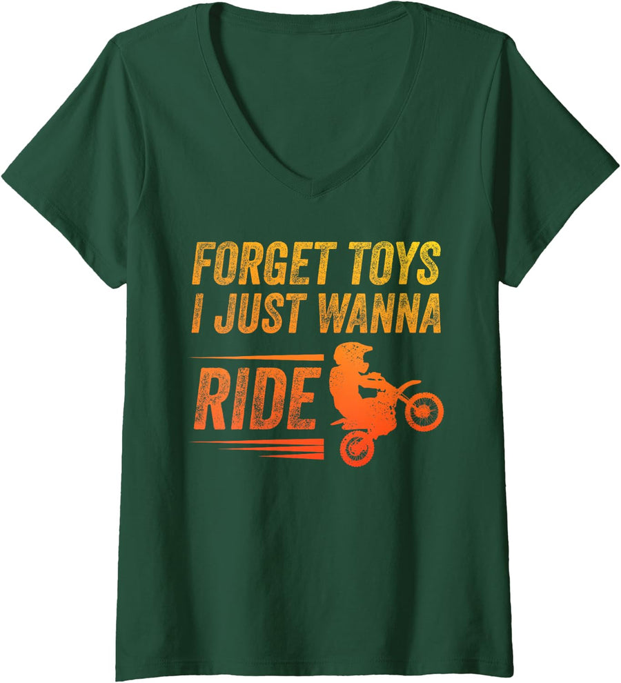 Women's Dirt Bike Art for Boys Kids Men Motor Bike Dirtbike Racing V-Neck T-Shirt - Dark Green