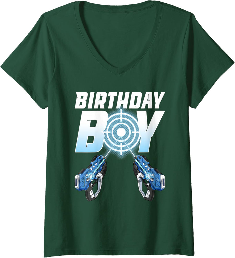Women's Laser Tag Birthday Art for Boys Kids Men Laser Tag Birthday V-Neck T-Shirt - Dark Green