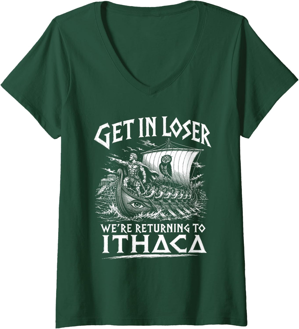 Women's Funny Greece History Odyssey Odysseus Greek Mythology V-Neck T-Shirt - Dark Green