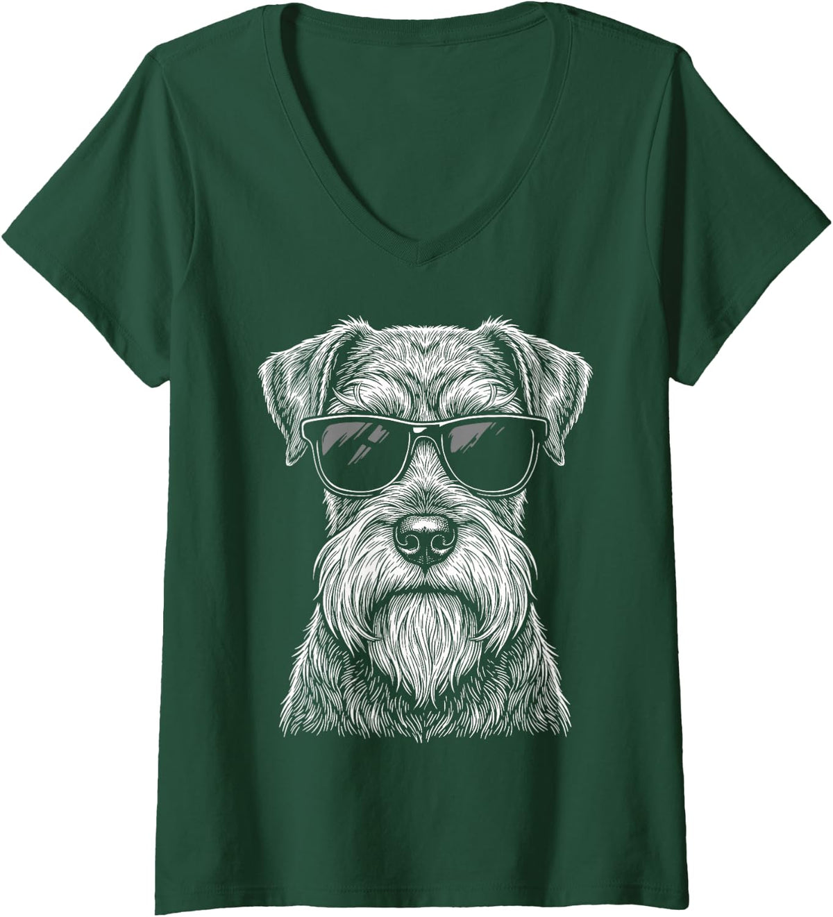 Women's Schnauzer Sunglasses V-Neck T-Shirt - Dark Green